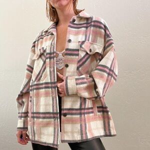 Zara Pink, Cream Oversized Plaid button up Jacket